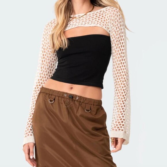 Edikted Sweaters - Edikted Crochet Shrug cropped bolero womens Cream (xsmall small) festival party